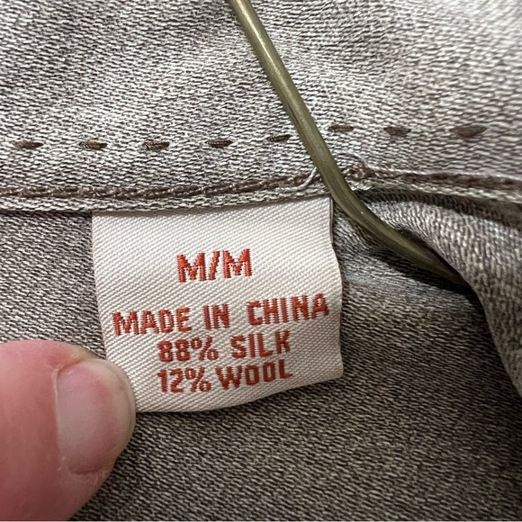 Tommy Bahama Olive Men M Silk Wool long sleeve button Shirt preowned - Picture 7 of 7